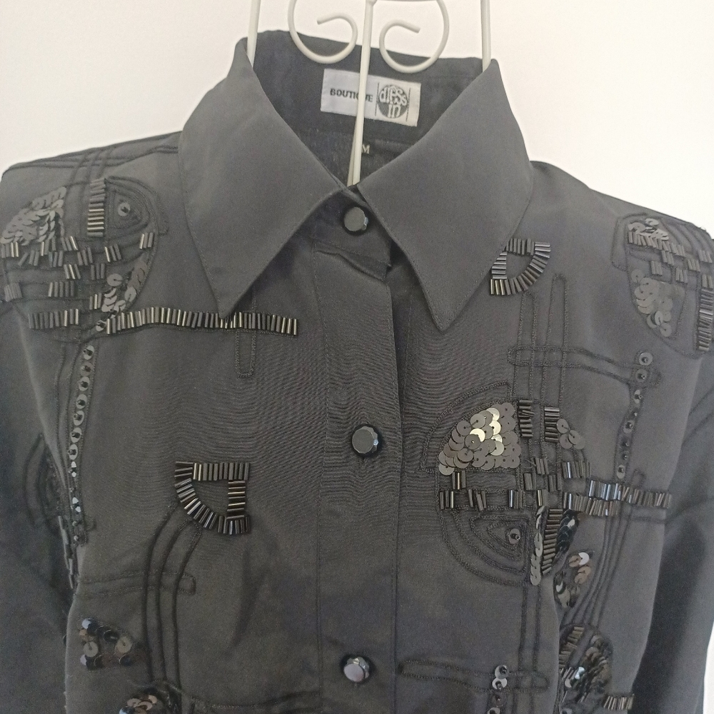 Boutique black oversized beaded shirt M - Picture 4 of 4